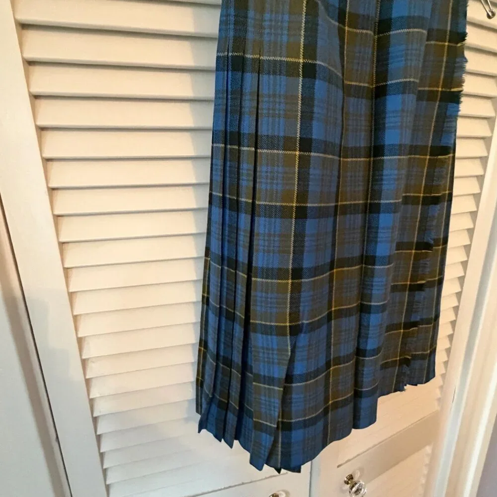 Vintage Hudson's Bay Company plaid skirt blue XXS midi 100% wool